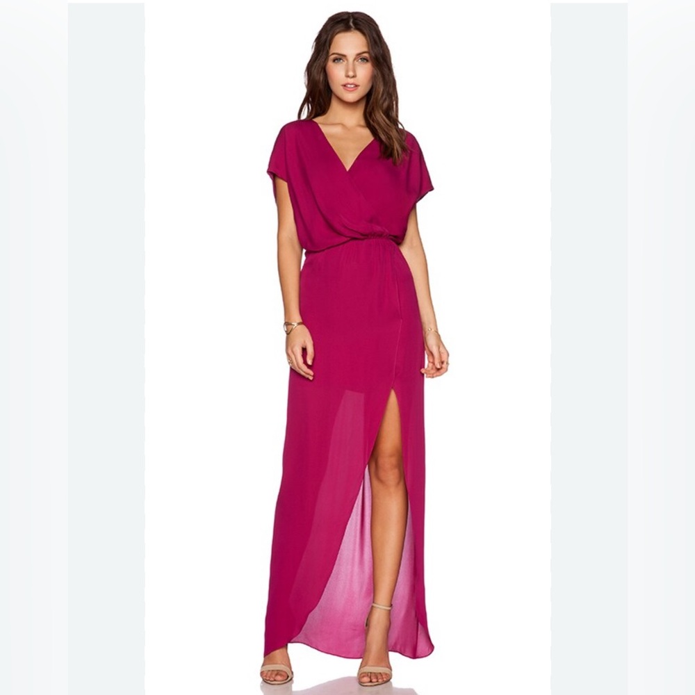 Lovers + Friends Magenta Wrap Slit Maxi Dress